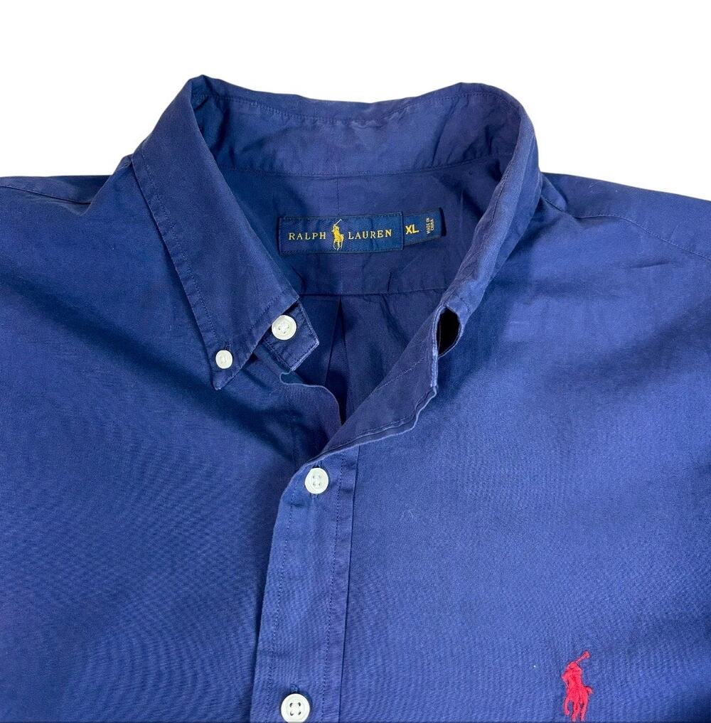 POLO RALPH LAUREN Navy Blue Short-Sleeve Button-Down Shirt With Pony Logo XL